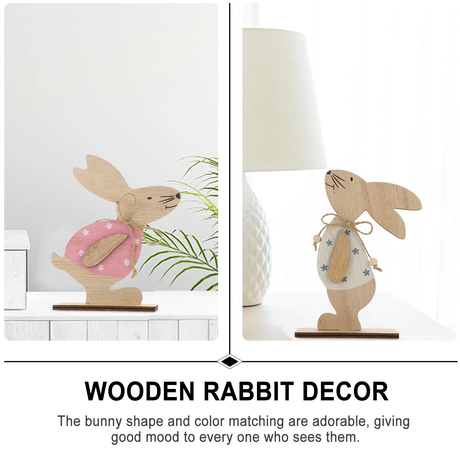 

3 Pcs Wooden Rabbit Decor Exquisite Design Easter Bunny nament Colorful Style Desk Table Bookshelf Craft