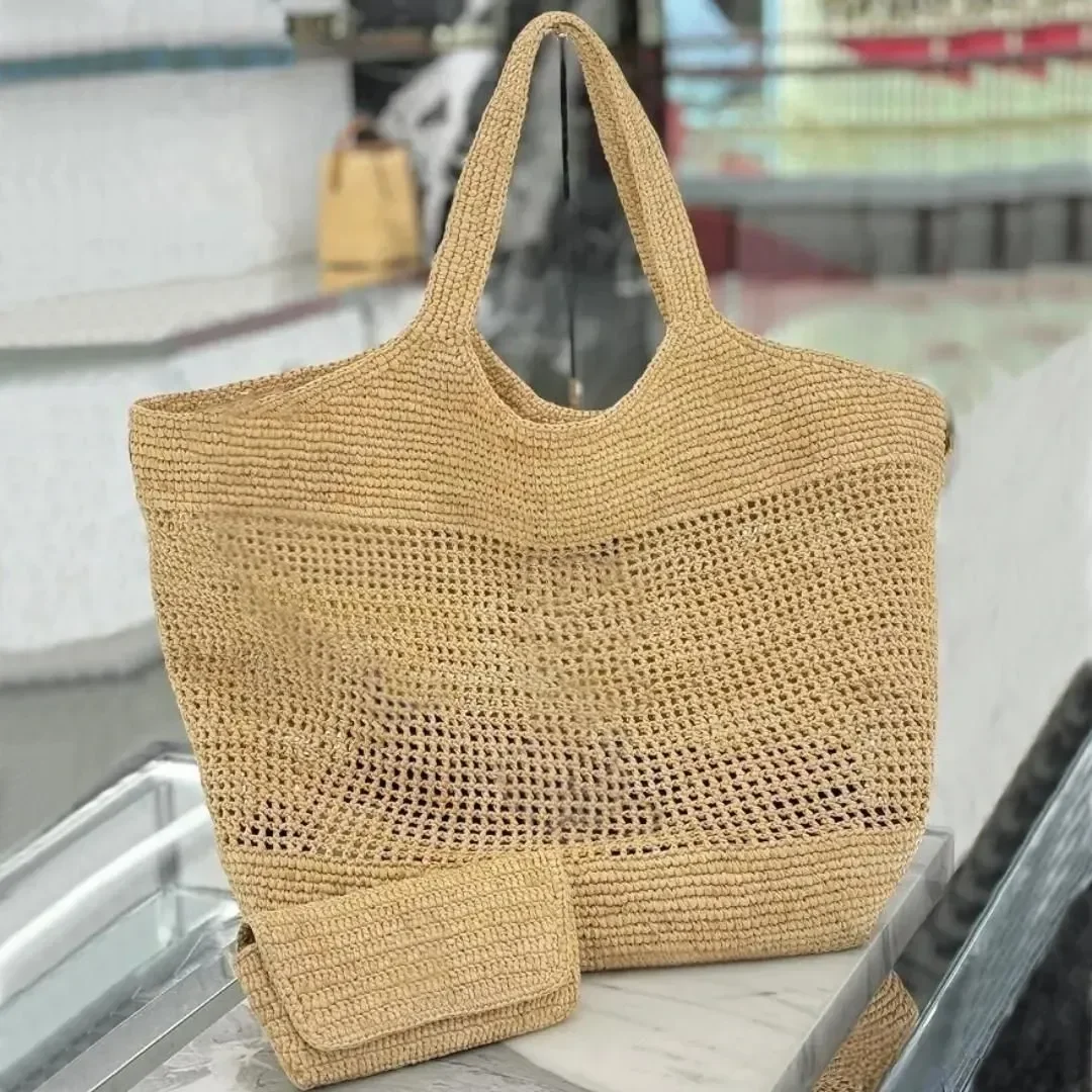 Bolso Tote Maxi Icera, Bolso de Diseño para Mujer, Bolso de Lujo, Bolso de Rafia Bordado a Mano, Bolso de Playa de Alta Calidad, Gran Capacidad