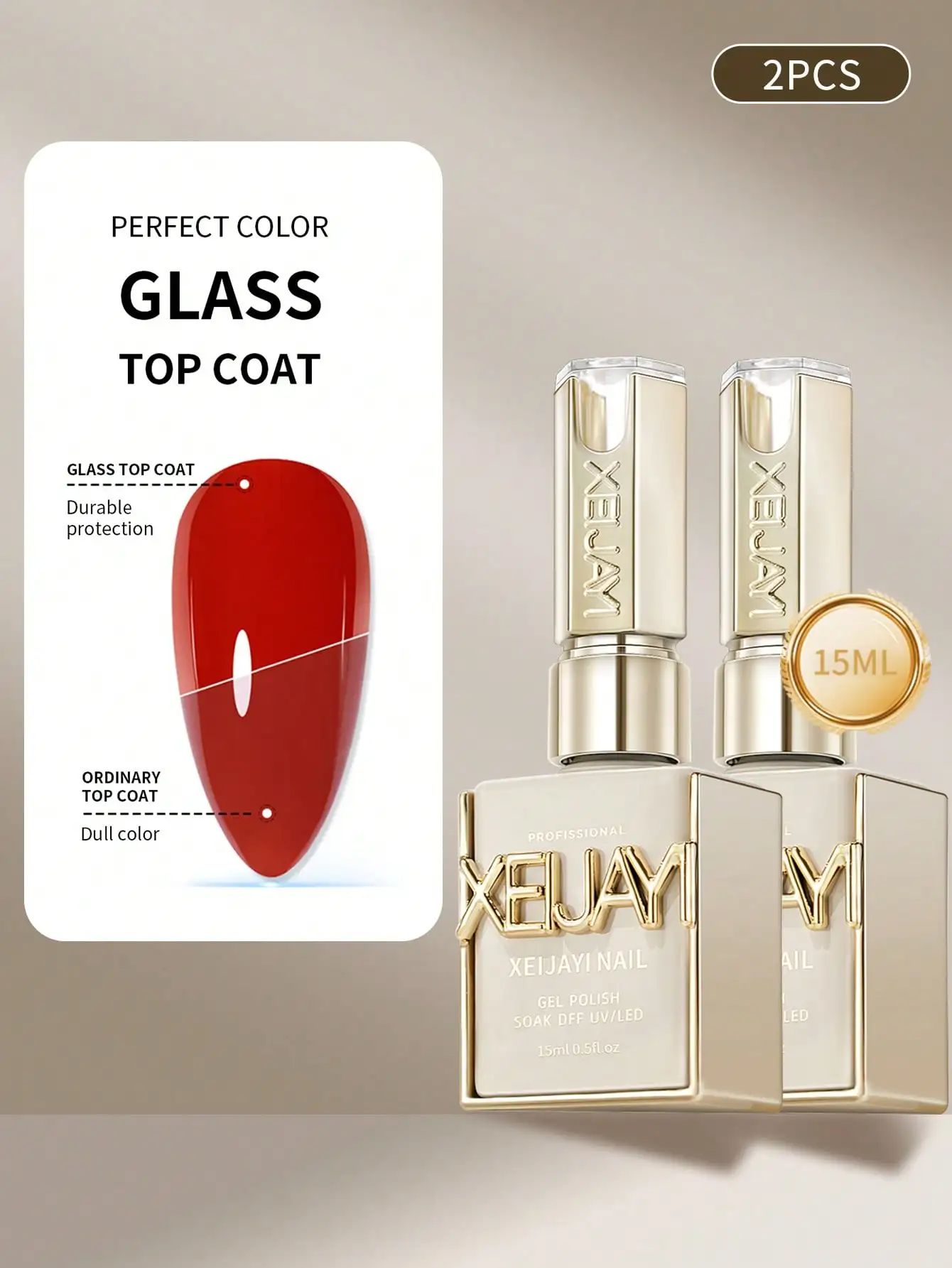 XEIJAYI 2 pièces 15ml couche de finition en verre longue durée couche de finition en caoutchouc transparent LED UV renforcer les ongles haute brillance finition supérieure Gel vernis à ongles