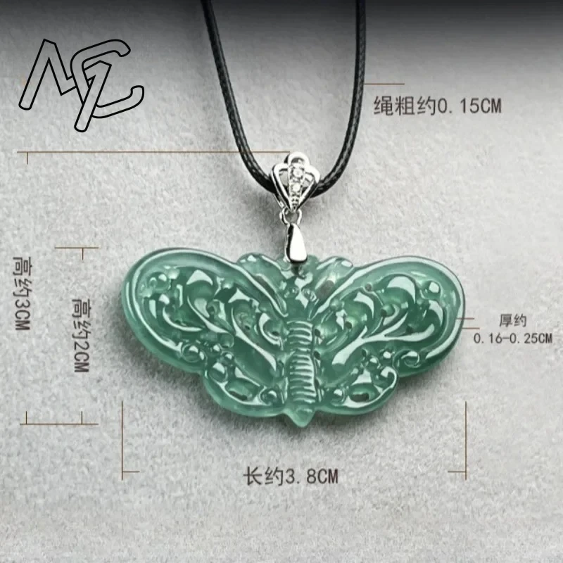 الطبيعية S925 الفضة مطعمة الجاديت عقد بحلية متدلية على شكل فراشة الجليد أسفل المياه الزرقاء جوفاء التدريجي المرأة قلادة موضة مجوهرات رائعة