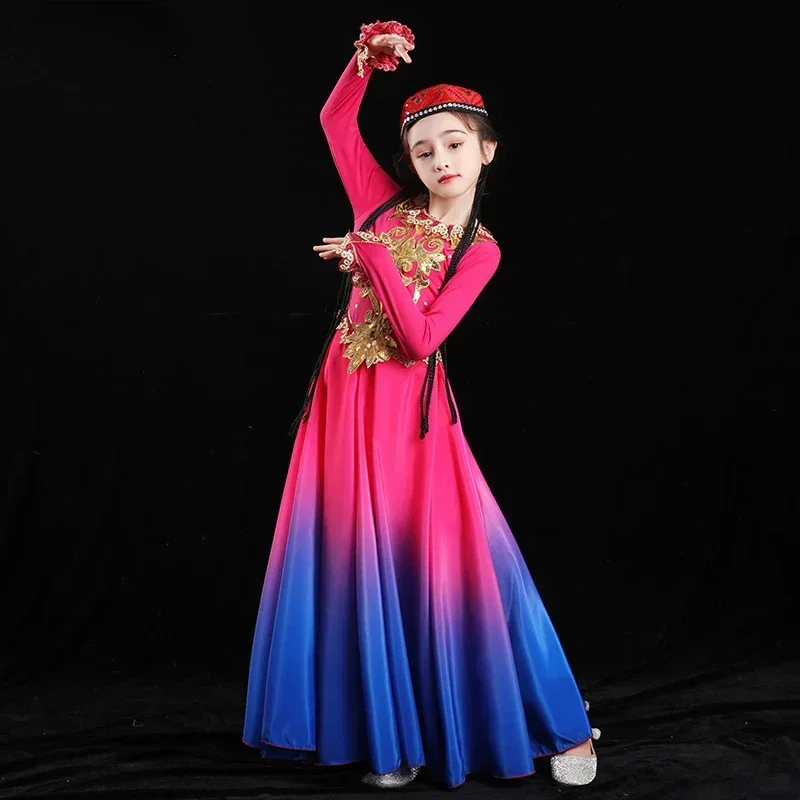 

Костюмы для танцевальных выступлений уйгуров Синьцзяна: национальные наряды для девочек и мальчиков для народных танцев и сценических выступлений