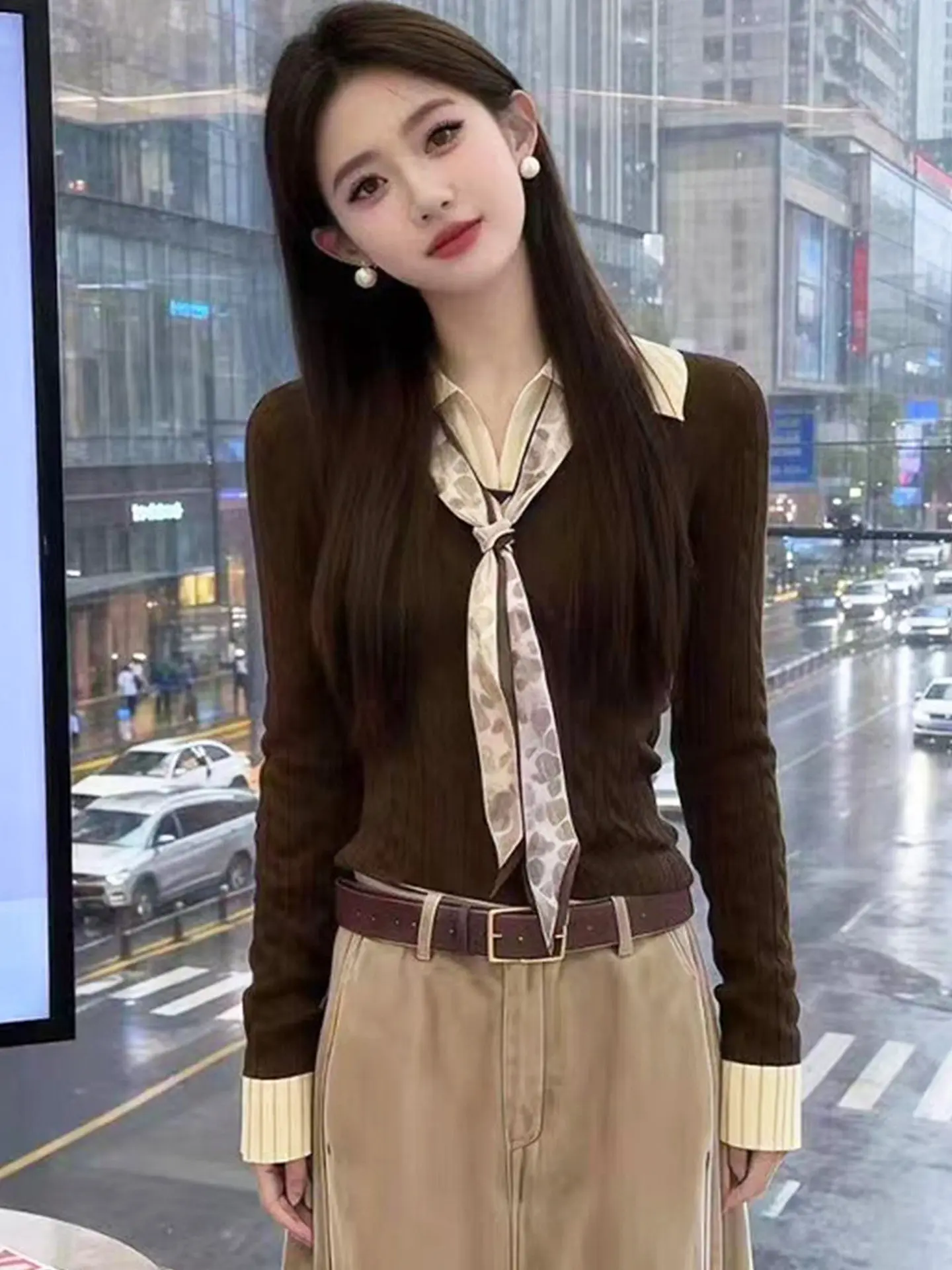 

Осенне-зимний свитер с воротником-стойкой, женский, приталенный, вязаный топ, модный, для повседневной носки, с длинным рукавом, из мягкого вискозного волокна