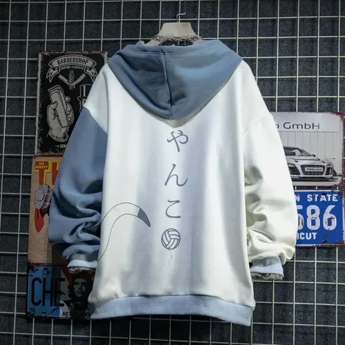Imagen 2 del producto Sudadera con capucha de estilo japonés para hombre, sudadera con estampado de gato bonito, sudaderas con capucha para adolescentes, sudadera de moda de Anime Harajuku para primavera y otoño