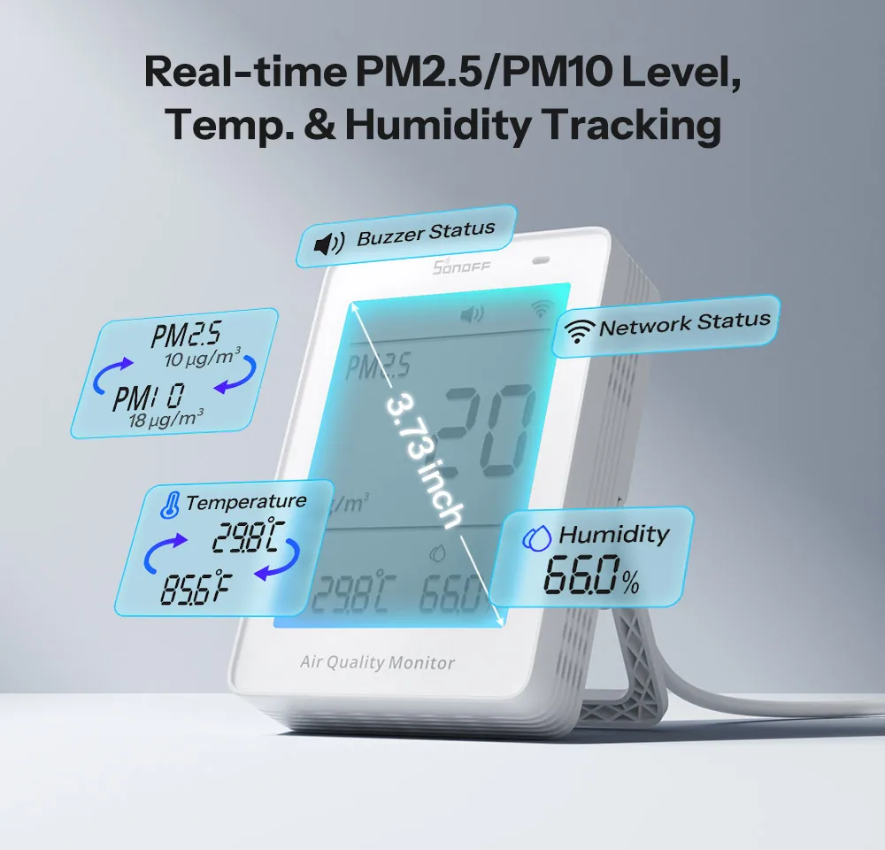 SONOFF SAWF-07P AirGuard PM2.5/PM10 Messgerät WLAN (Matter) – Feinstaubsensor Luftqualitätsmonitor Temperatur und Feuchtigkeit – Detail 6