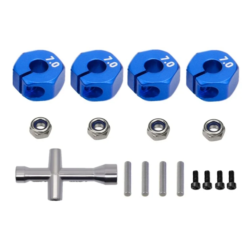 Metal 12mm Hex Wheel Hub Adapter M4 Flanged Lock Nut Cross Wrench for Traxxas 1/10 Slash 4X4 VXL 2WD Rustler RC Car