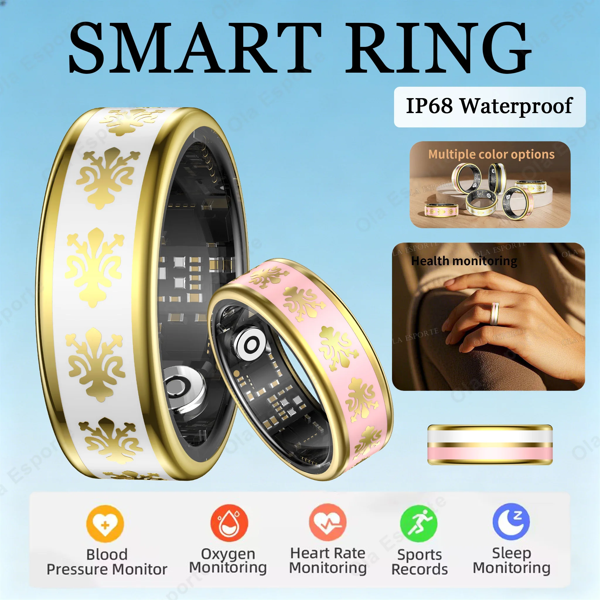 

2026 Smart Ring Blood Pressure Heart Rate Sleep Monitoring Smart Ring IP68 & 5ATM Waterproof Multi-sport Mode Smartring Man Wom