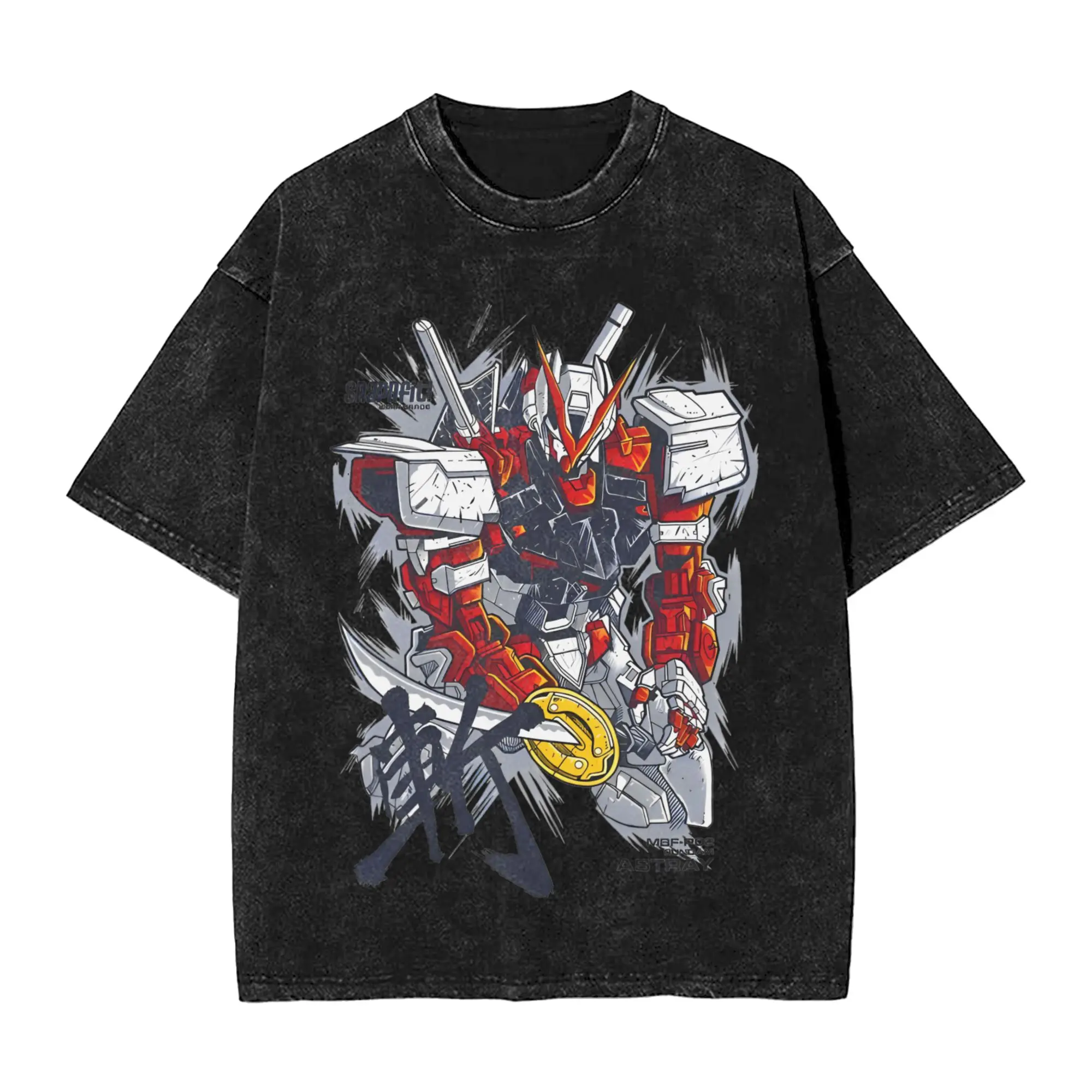 Gundams Robot Astray Red Frame Vintage Washed T Shirts 100% Cotton Unique T-Shirt Round Collar  Tees Short Sleeve Clothes