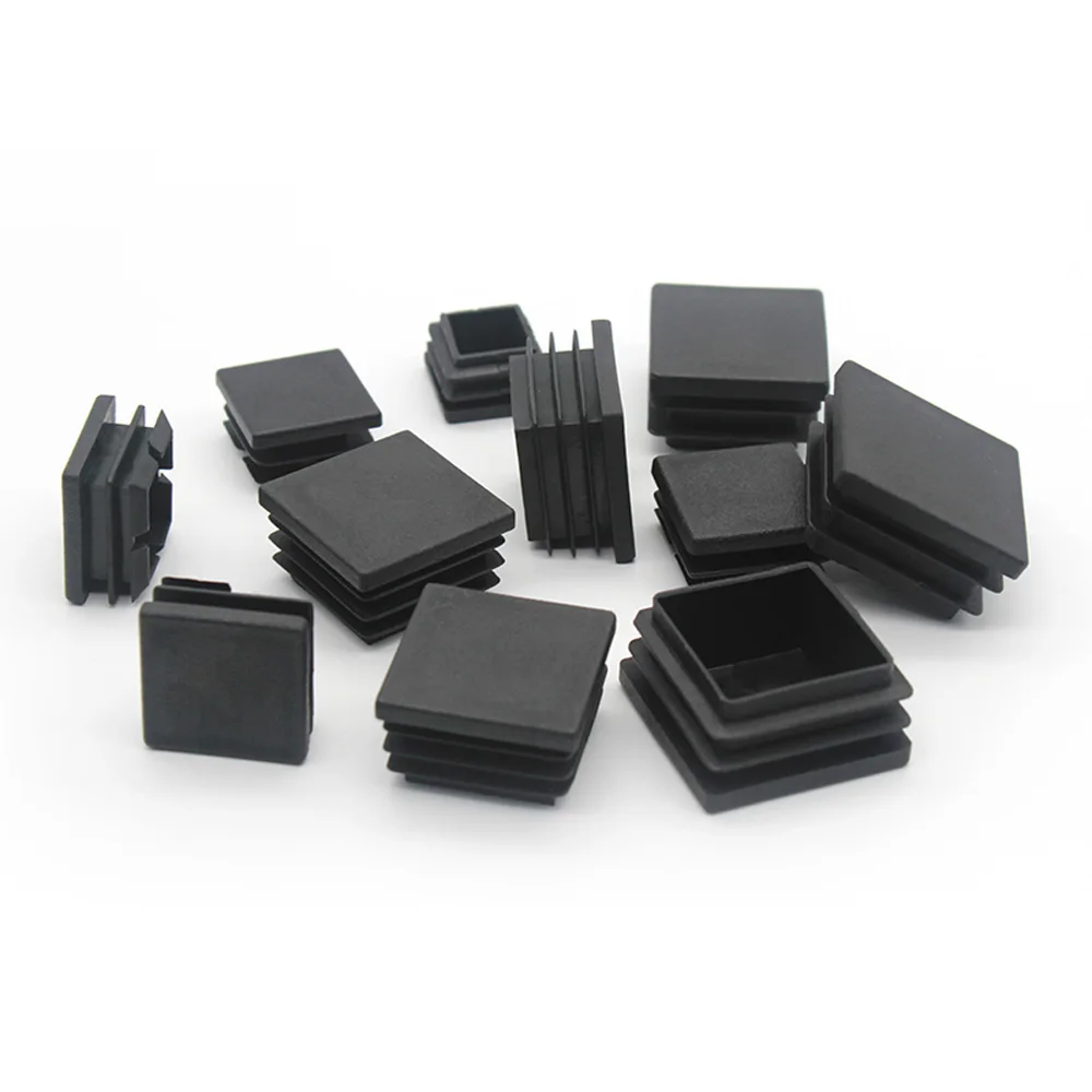 Tapas de plástico cuadradas para muebles, insertos de tubo de pierna, cubierta antipolvo decorativa, color negro, 10 piezas, 13x13mm-100x100mm