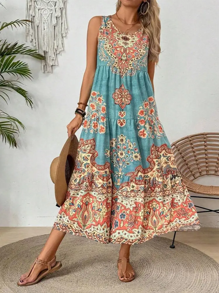 NONE Ärmelloses Sommerkleid mit Rundhalsausschnitt für Damen, geeignet für Freizeit- oder Strandkleidung für den Urlaub und den langen Urlaub 3