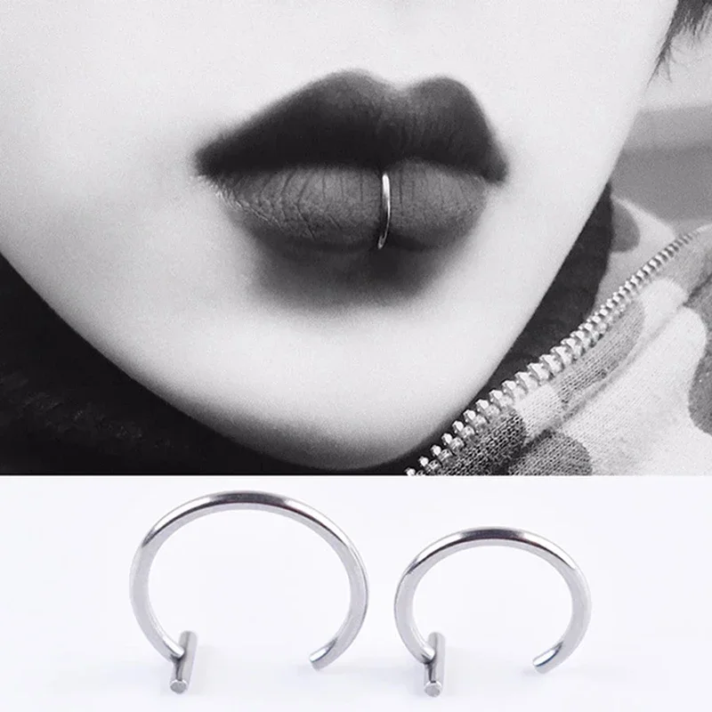 Lip Nose Rings Neutral Punk Lip-shaped Ear Nose Clip Fake Diaphragm with Perforated Lip Hoop Body Jewelry Steel Ring