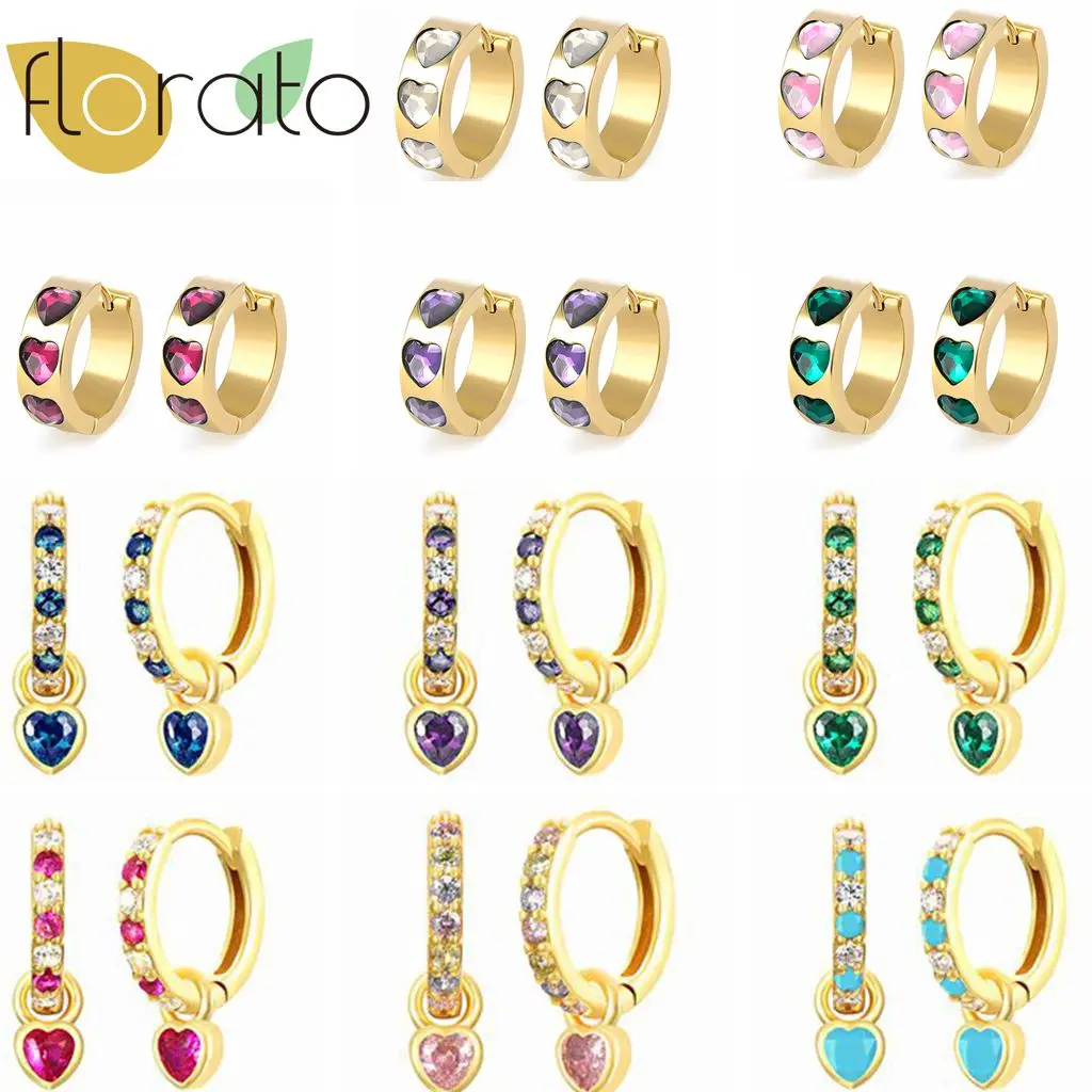 925 Sterling Silver Ear Needle Gorgeous Dreamy Gold Hoop Earrings Colorful Zircon Heart Series Earrings for Women Jewelry Gifts