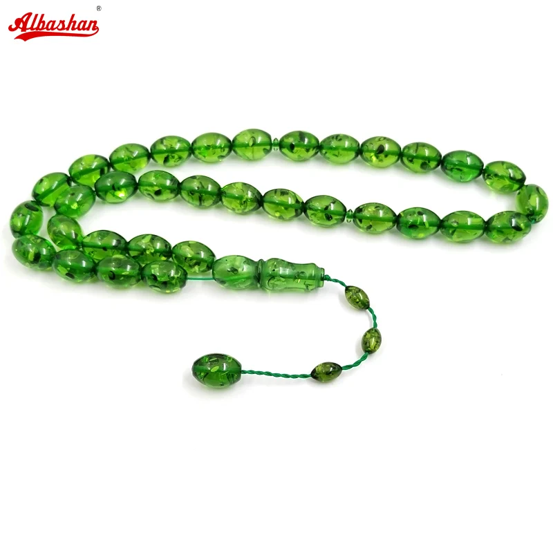 تسبيح أخضر 33 مسبحة صلاة كبيرة الحجم مسبحة إسلامية رجل مسلم تركي سبحة صلاة مستخحان مجوهرات عربية هدية عيد #1