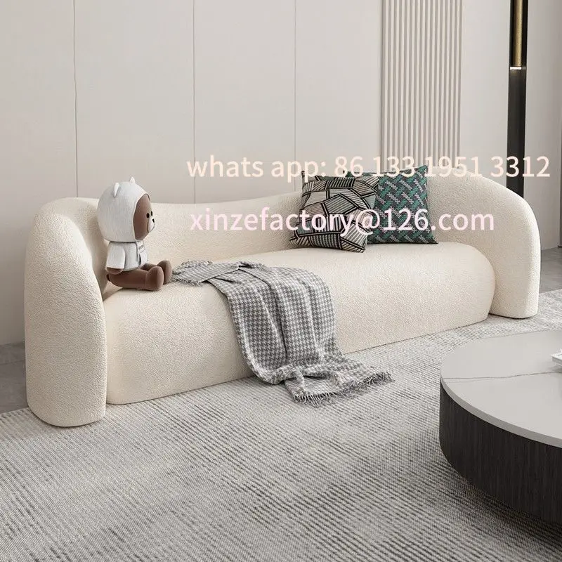 

Customizable Nordic Home Living Room Double Sofa Small Unit Beauty Salon Clothing Store Lamb Fleece Curved Leisure Sofa