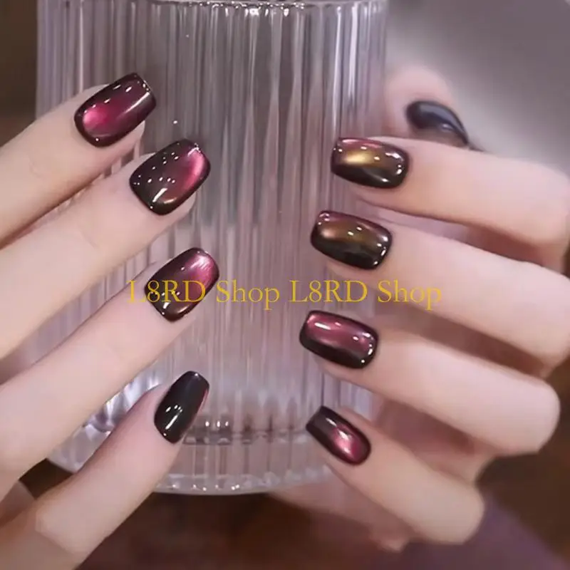 L8RD 30pcs Cats Eye Short Manicure False for Office and Casual Outings