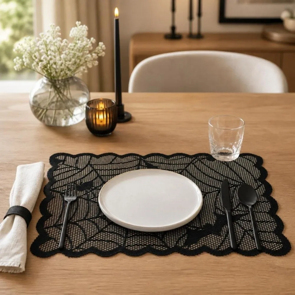 Dark Gothic Style Halloween Placemats Spider Web Decoration Dining Mat Skeleton Bat Coaster Table Napkins Kitchen Dining