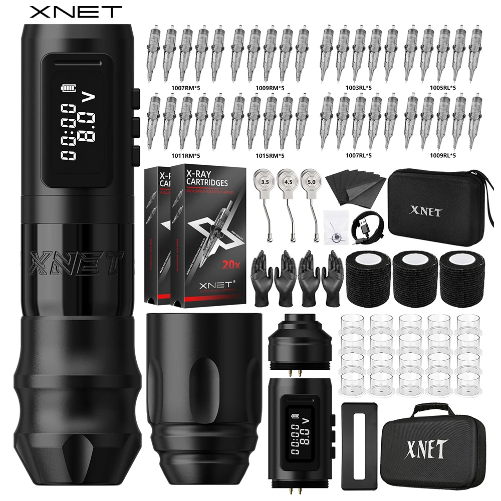 

XNET Claws Wireless Tattoo Machine 1800mAh Battery Extra 3.5/4.5/5.0mm Stroke 40 Piece Mixed Tattoo Cartridge For Tattoo Artist