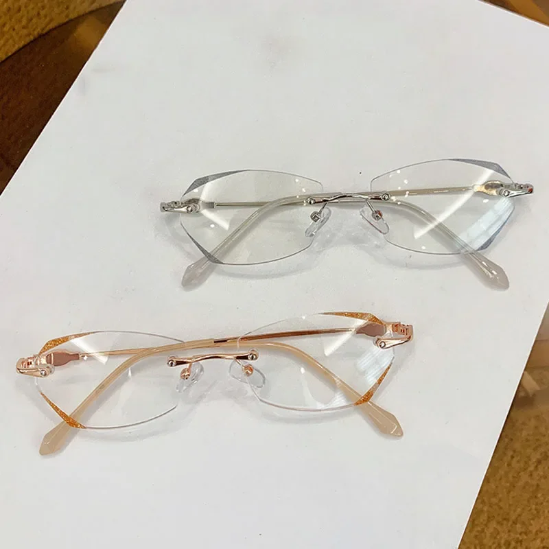 Anti Blue Light Reading Glasses Women Rimless Luxury Diamond Farsight Glasses Ladies Plus Prescription Eyewear Diopter 0 To +4.0