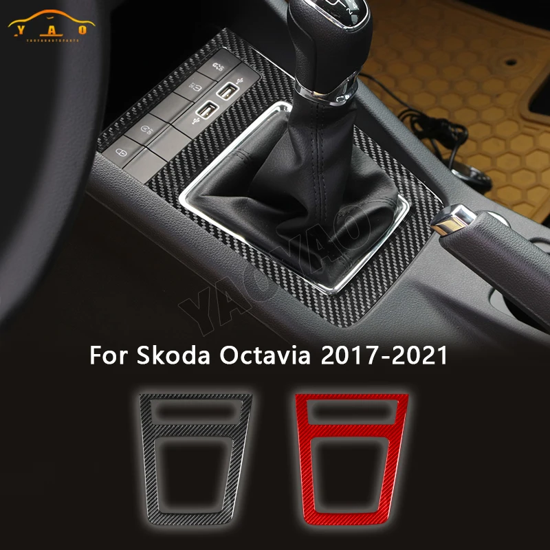 

Real Soft Carbon Fiber Car Gear Shift Panel Cover Car Accessories Interior Stickers For Skoda Octavia 2017 2018 2019 2020 2021