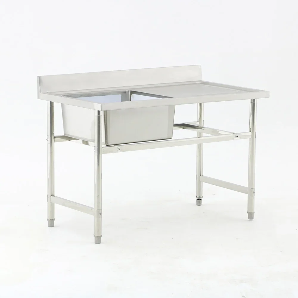 Large single-bowl sink stainless steel dining table for business dining rooms, kitchens, garages,