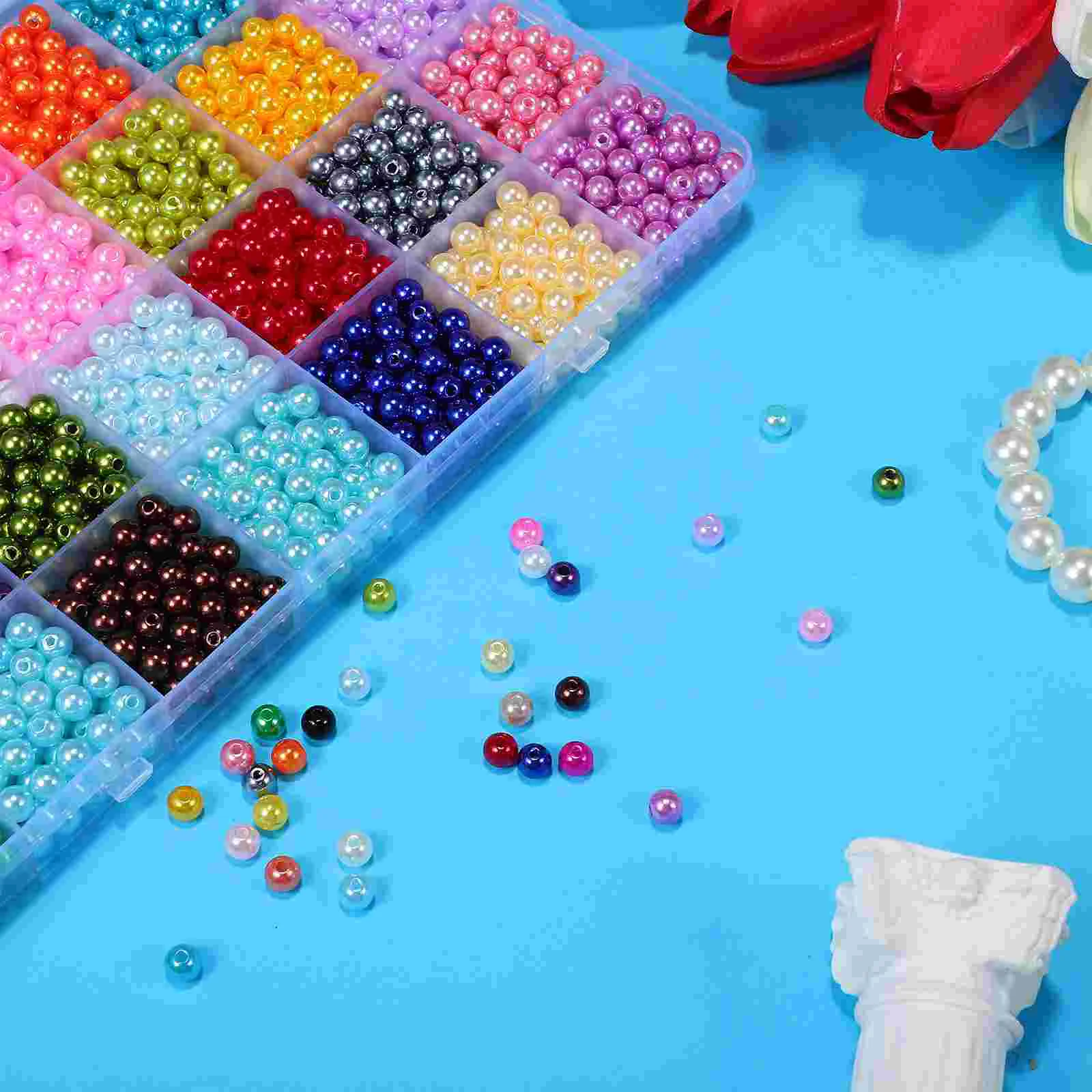 1960 Pcs Beads Threading Jewelry Making Faux Pearl Elastic Rope for DIY with Holes Round Craft