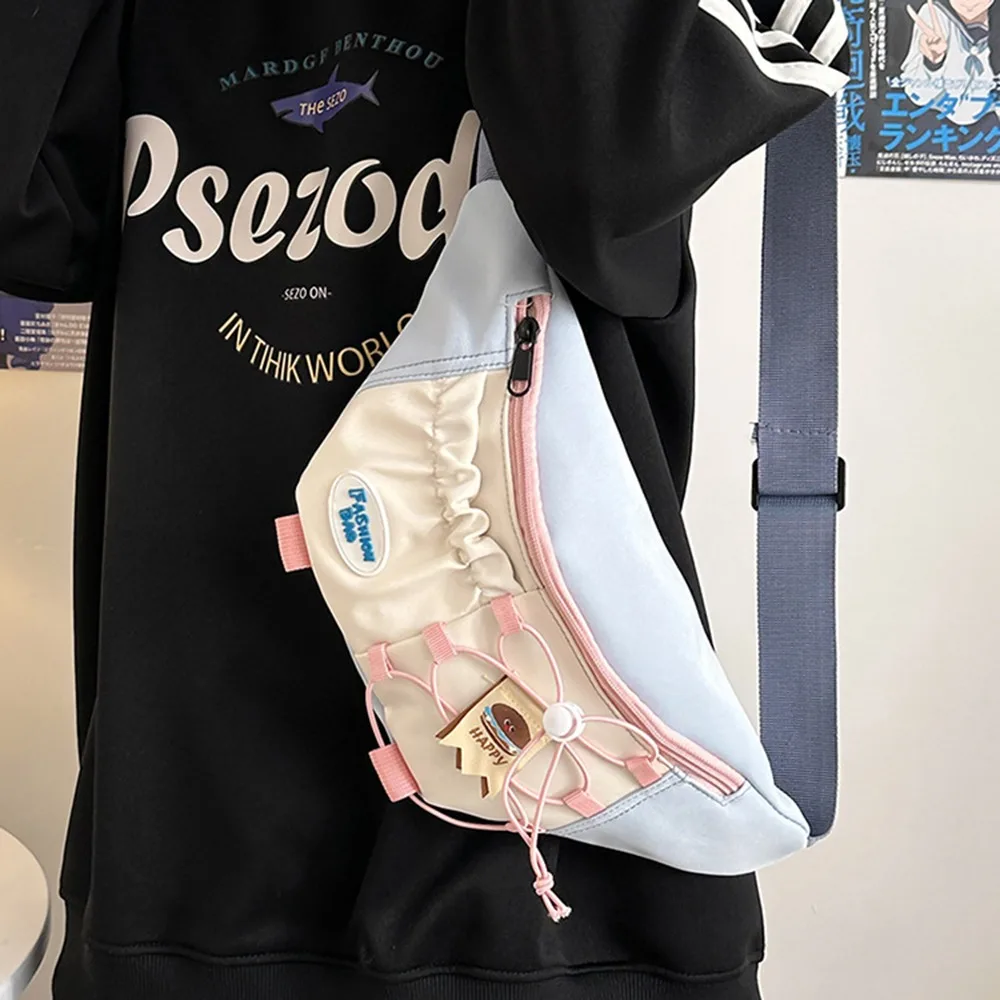 

Girly Crossbody Chest Bag Japanese Style Nylon Sports Single Shoulder Bag Waterproof Color Contrast Fanny Pack Teenage Girls