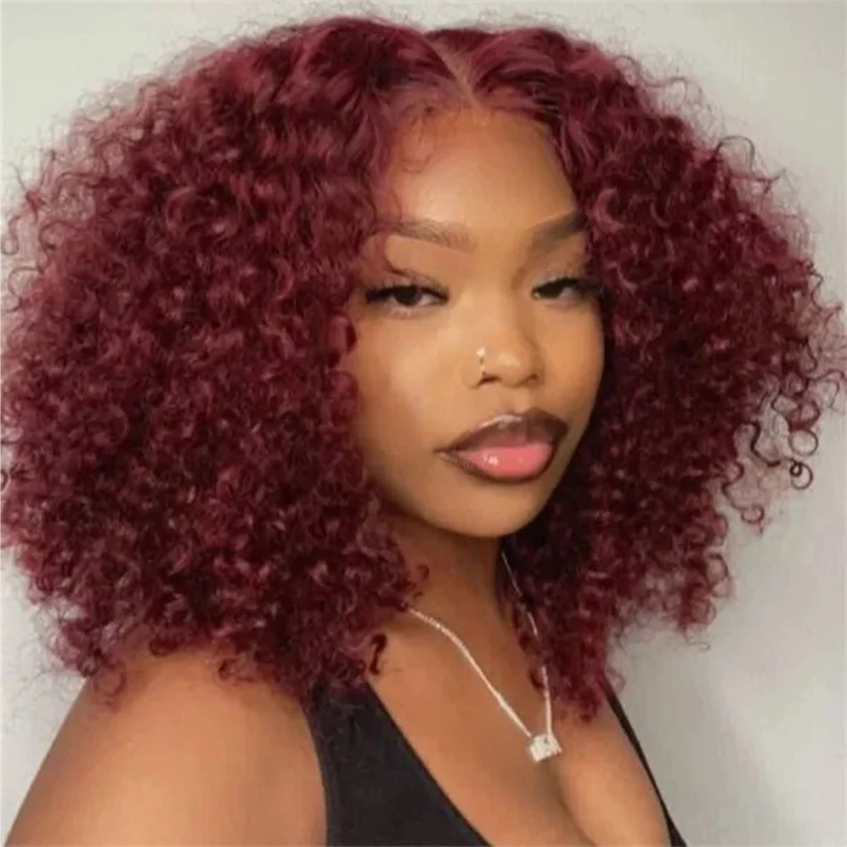 99J Burgundy Short Bob Deep Wave Hair Wigs 13x4 Curly Lace Front Wig Red Colored Transparent Lace Frontal Wigs Brazilian Remy