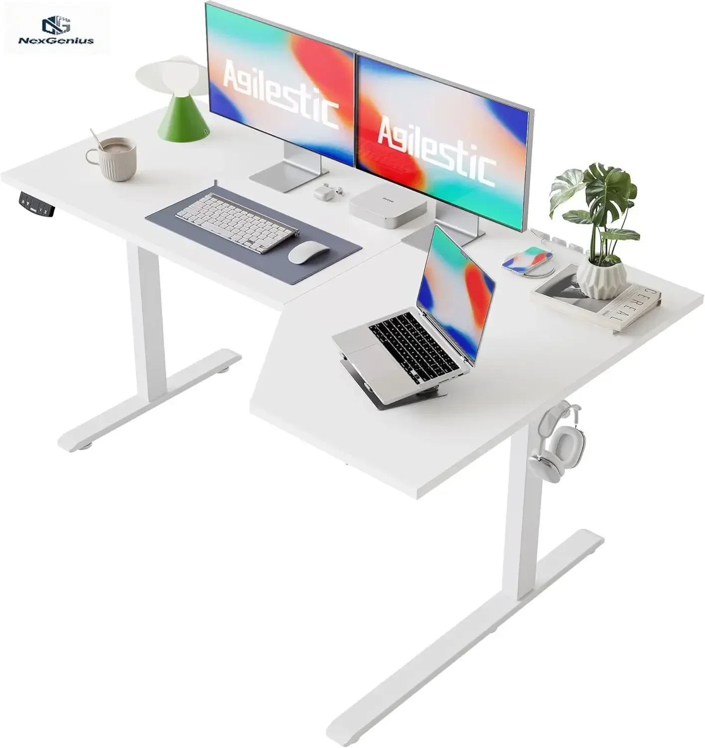 L Shaped Electric Standing Desk 59 Inches Height Adjustable Sit Stand Work Table For Home Office Ergonomic Rising Computer Desk