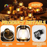 A19F-24Pcs Gold Electronic Candle Lantern Light Mini Candle Light Hanging Lantern Lamp Flameless LED Oil Lamp Christmas Home Dec