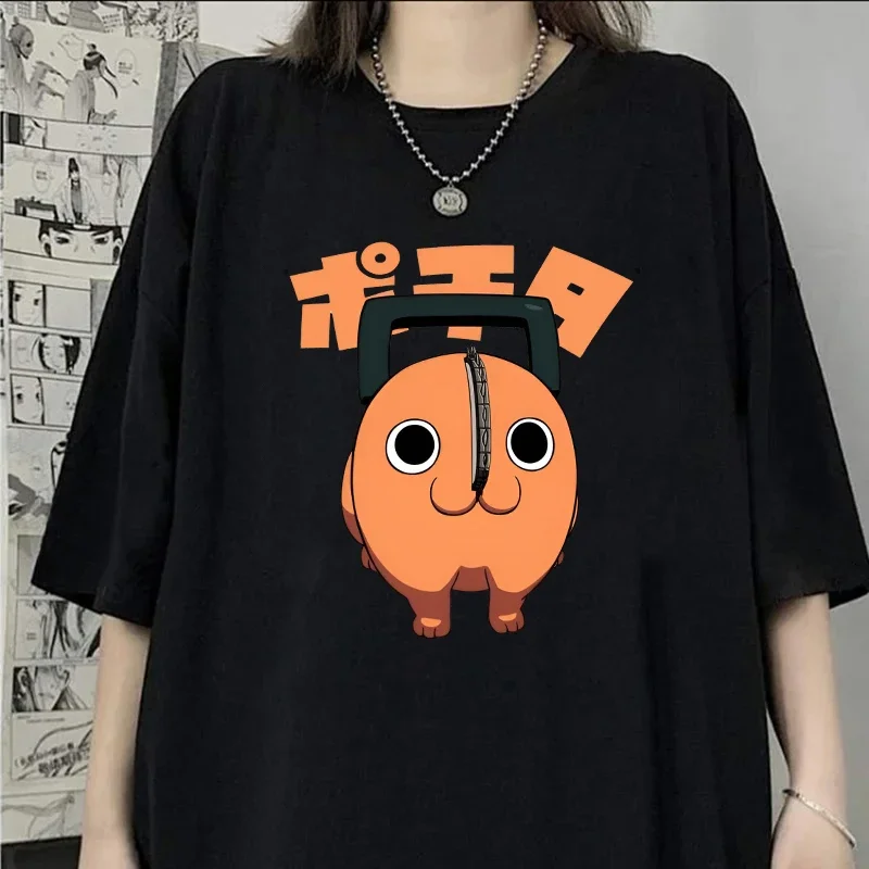 Fun Pochita Printed T-shirt Women's Loose Short Sleeve Round Neck Top Women's Casual Shirt T-shirt Anime T-shirt