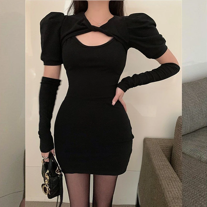 

Kink Dresses For Women 2022 Summer/Autumn One Pieces Korea Tight Mini Dress Slim Skirt Sexy Party Dresses Basic Bodycon Frocks