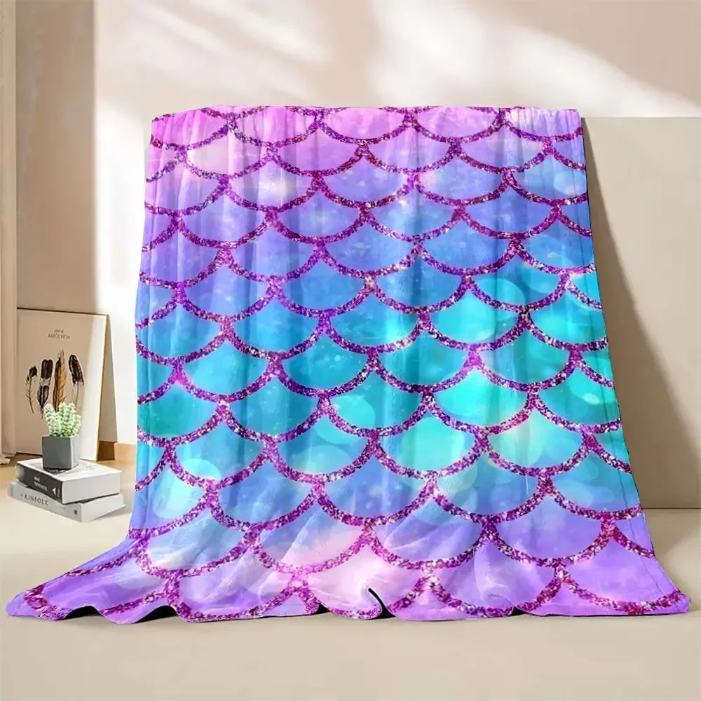 Pretty Mermaid Colorful Scales Printed Believer Blanket Warm Soft and Comfortable Home Travel Blanket Sofa Blanket Girls Gifts