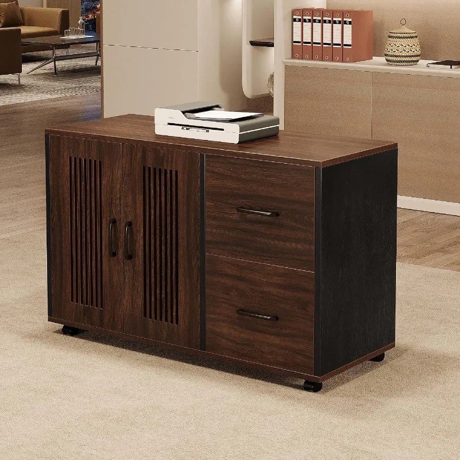 2-Drawer Mobile File Cabinet with Door and Wheel Casters