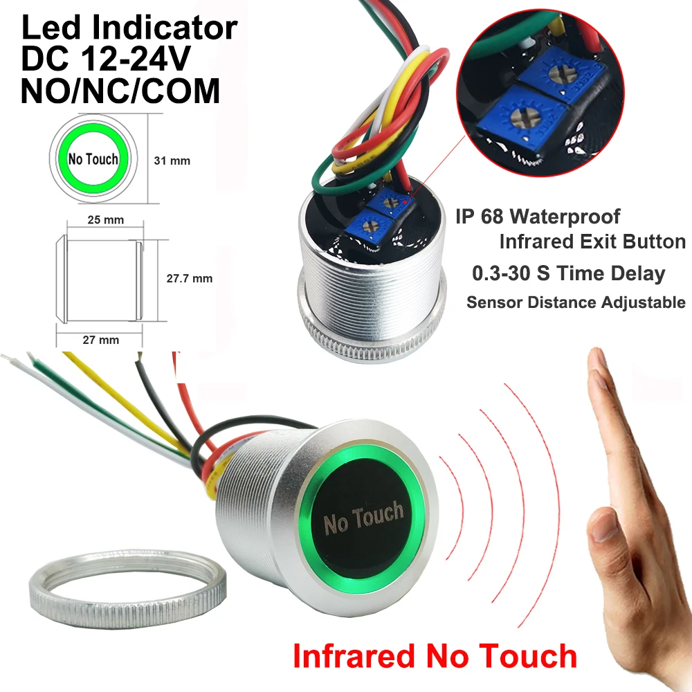 Imagem -05 - Impermeável Contactless Acesso Controle Bloqueio Bloqueio Eletrônico Interruptor de Liberação Detecção Infravermelha sem Toque Botão de Saída dc 12v 24v Ip68