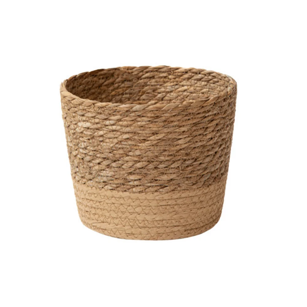 Diameter 15.5cm, Height 11cm Handwoven Plant Basket Built-in Plastic Liner Indoor And Outdoor Use Natural Grass Material