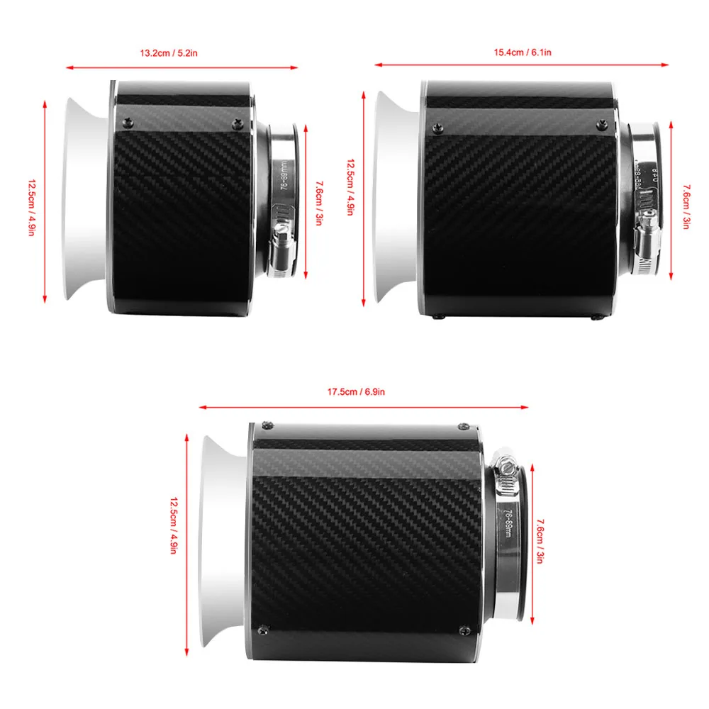 76mm 3inch Air Filter Car Universal Vehicle High Flow Cleaner High Performance Cold Air Intake Carbon Cover Sports Air Filter