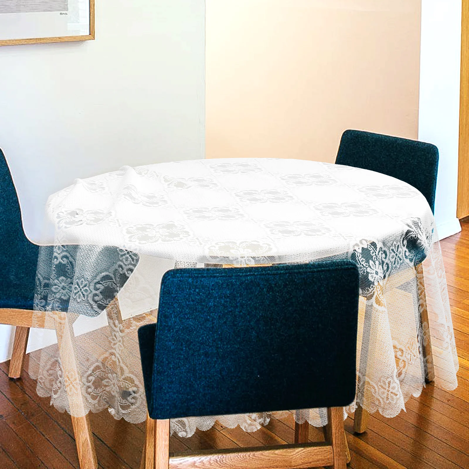 

Retro Lace Tablecloth Round Embroidered Water Resistant Stain Protection Floral Polyester Table Cover for Kitchen Living