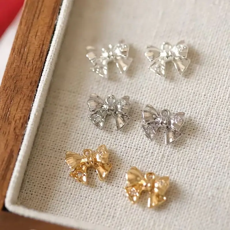 

1PCS 8.5x10mm 14K Gold Color Cute Mini Ribbon Small Bow Pendant DIY Necklace Bracelet Handmade Charm Accessories S025