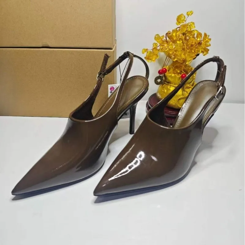 

2026 Summer High Heels Women Pointed Toe Sandals Elegant Patent Leather Party Office Stiletto Versatile Dress Shoes for Lady
