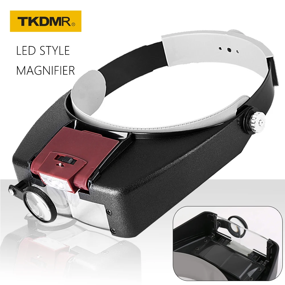 عقال مضيئة المكبر عالية مرات نظارات مكبرة مع 2 أضواء Led العدسة لأداة إصلاح لوحة دوائر كهربائية