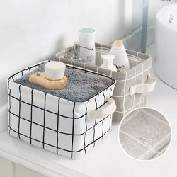 1PC Cotton and Hemp Storage Basket with Handheld Printed Tabletop, Miscellaneous Sorting Cabinet, Small Clothing, Fabric Storage