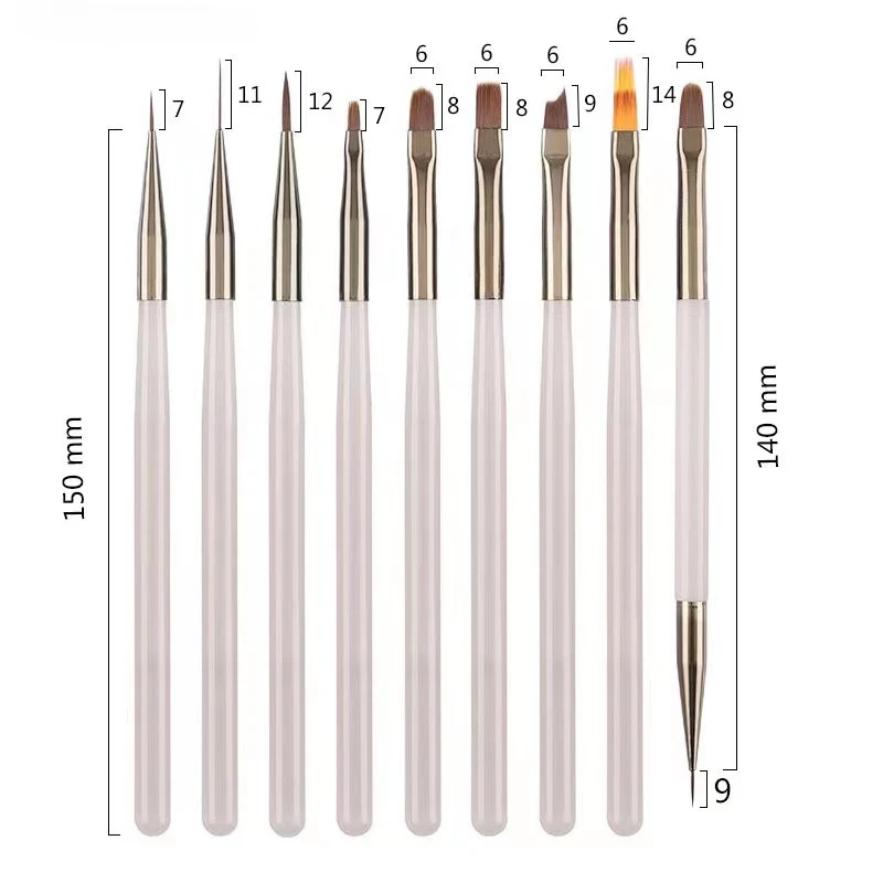 9PCS UV Gel Nail Brush Liner DIY Painting Pen Manicure Acrylic Drawing Brush for Nail Art Design Nails Tip Display Painting Tool