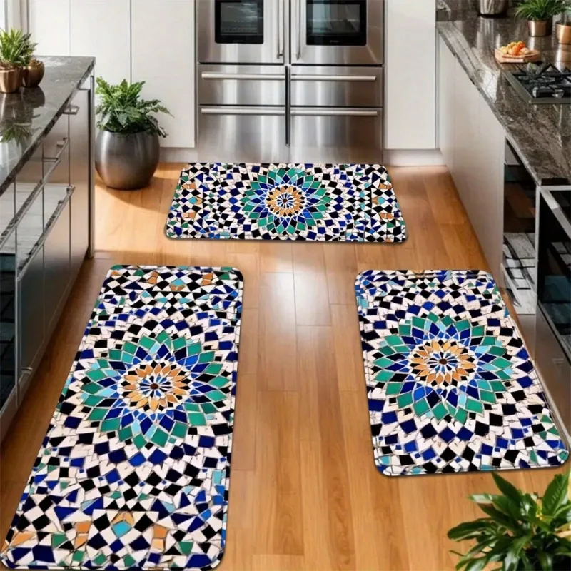 Moroccan Style Kitchen Floor Mat Mosaic Tile Pattern Home Decor Carpet Colorful Geometric Non-Slip Soft Rugs for Living Room