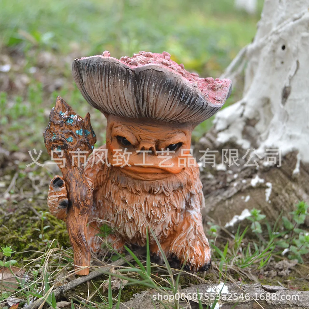 Mushroom Monster Shaman Troll Statue‌- Fantasy Garden Decor Resin Sculpture