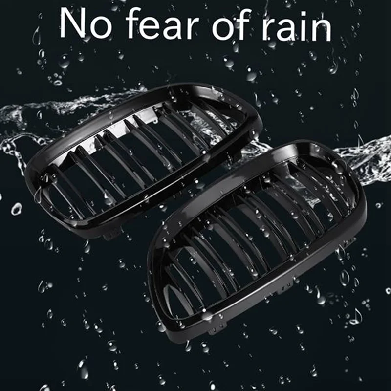 

Twin Fins Front Bumper Kidney Sport Grill Grille 2 Pcs For BMW 3 Series E92 E93 M3 Two Doors 2006-2009 Bright Black