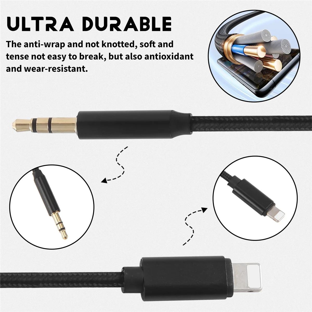 Cavo AUX per auto per cavo audio iPhone Cavo Aux a audio Premium da 3,5 mm per stereo per auto iPhone 13 Pro-8 Plus