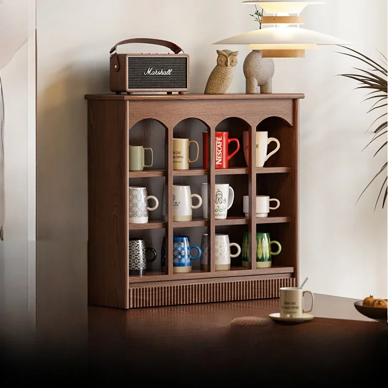 Solid wood cup holder, cup display cabinet, desktop storage, open shelf, water cup, square cabinet, coffee cup