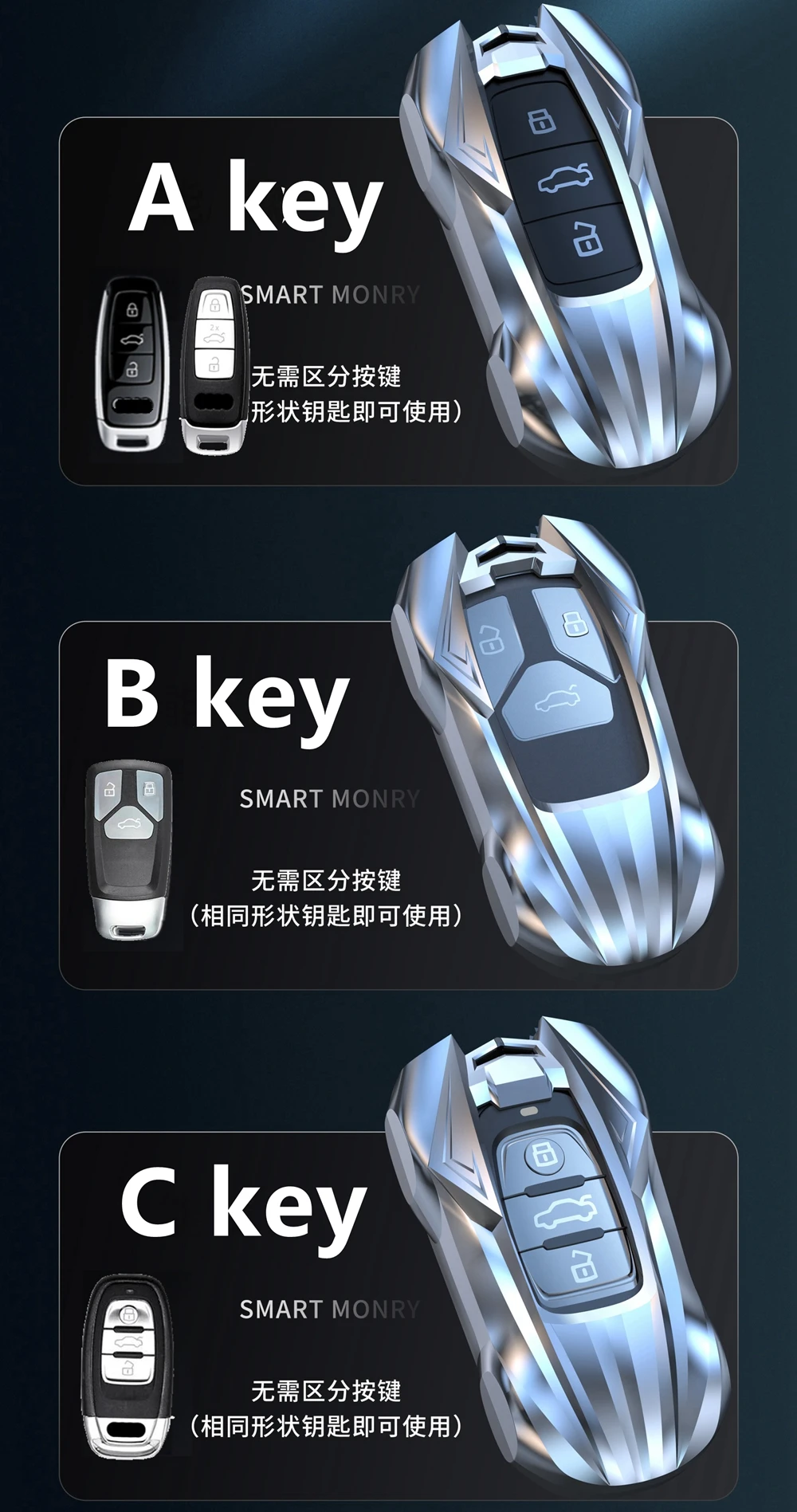 Car Zinc Alloy Key Case Cover Holder Shell For Audi A3 A4 A5 A6 A7 A8 Quattro Q3 Q5 Q7 S4 S5 S6 S7 S8 R8 TT Auto Accessories