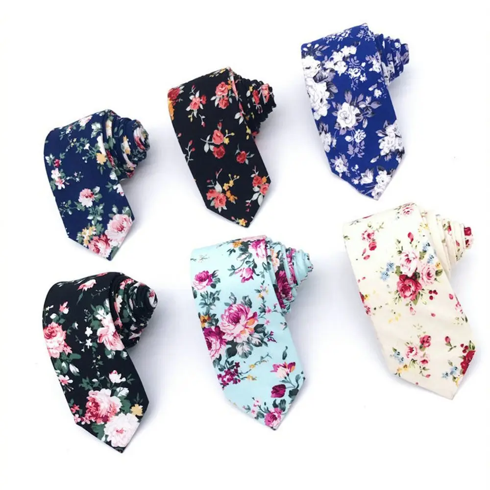 Corbata con estampado Floral para hombre, traje ajustado de algodón, a la moda