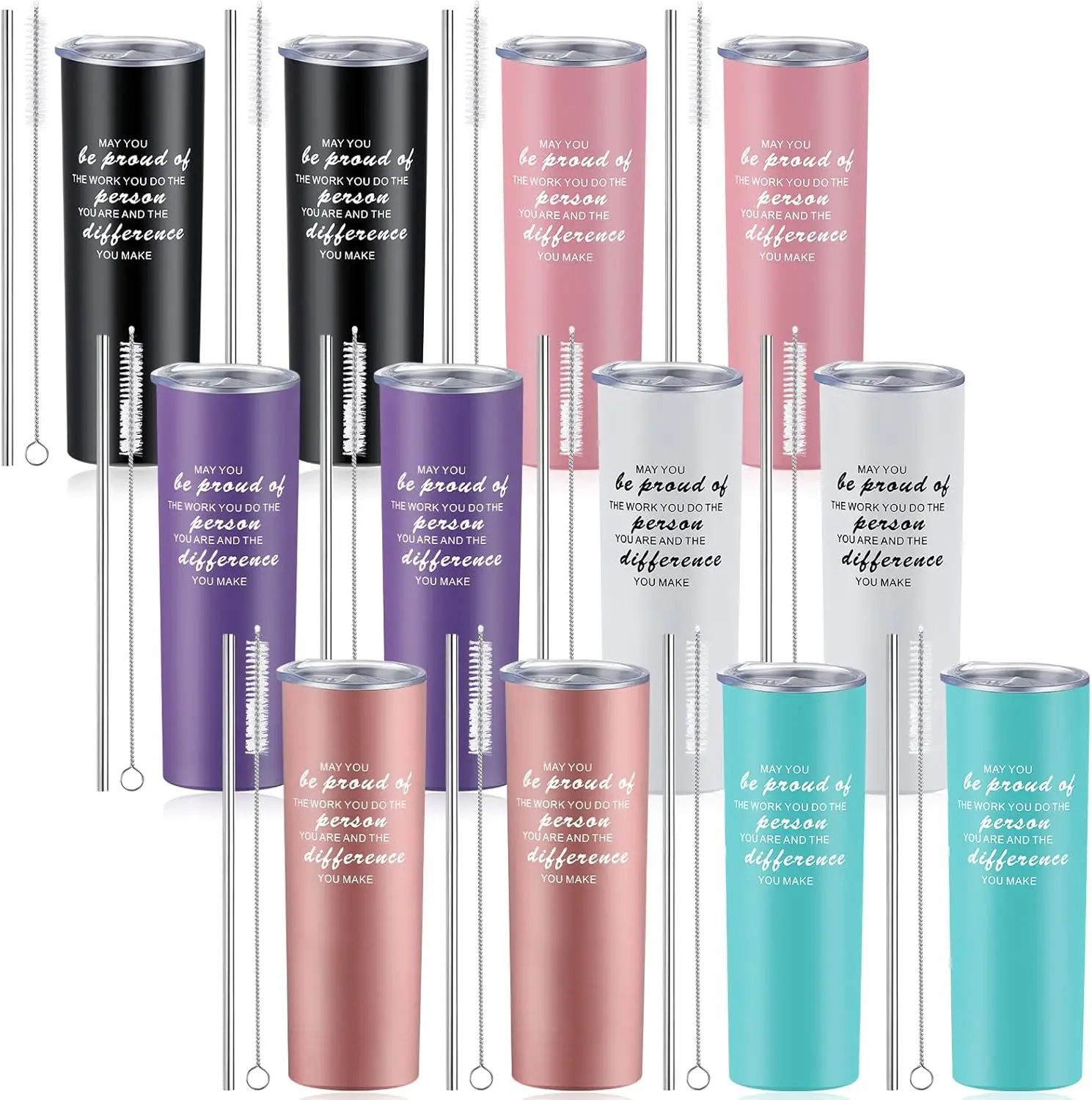 

12 Sets Insulated Stainless Steel Travel Tumbler Mug 20oz Inspirational Appreciation Gifts for All Occasions