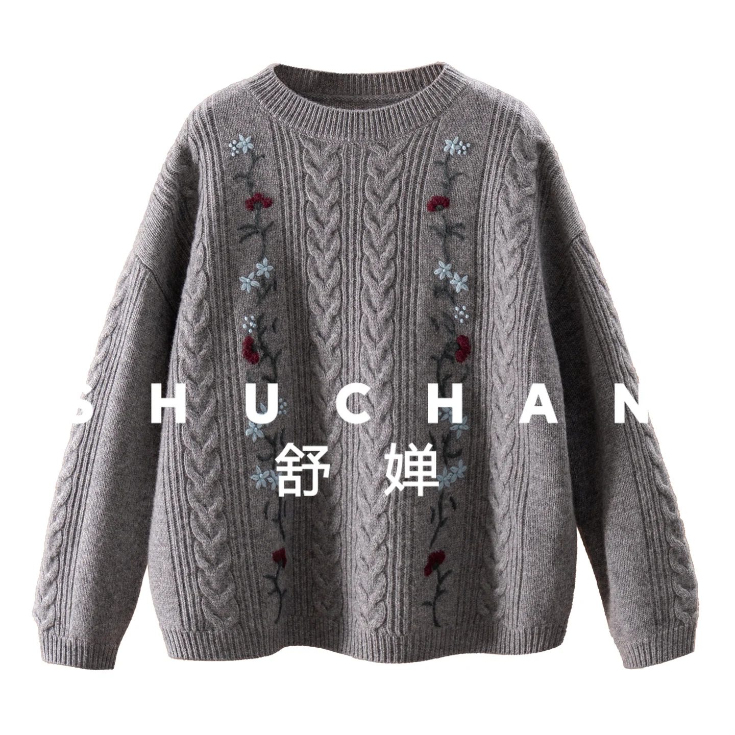 

Return Retro Twisted Flowers + Flower Embroidery 100 Wool Long-sleeved Sweater Women 14J4 Sueters De Mujer